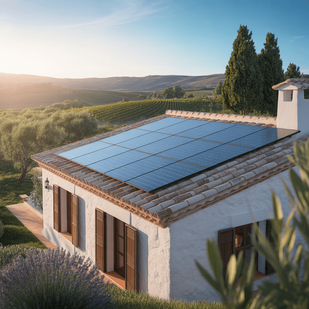 Solar panels on rural house